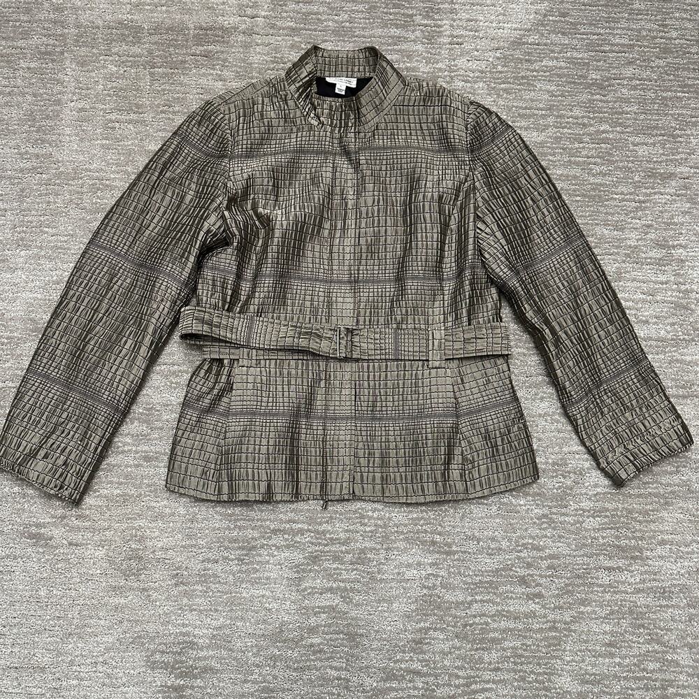 Vintage St. John Sport Jacket Womens Large Metallic Gray Textured Belted Pockets